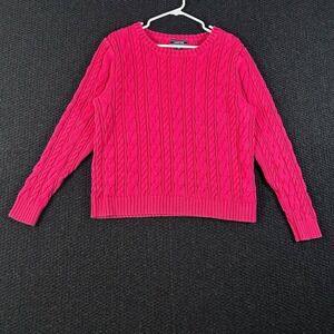 Lands' End‎ Hot Pink Cable Knit Long Sleeve Pullover Sweater Women's Size XL